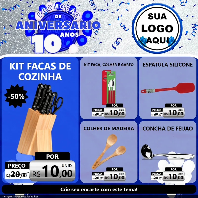 Modelo de Rede Social para Feed Facebook com o tema Promoção de Aniversário - 10 Anos para Utilidades Domésticas