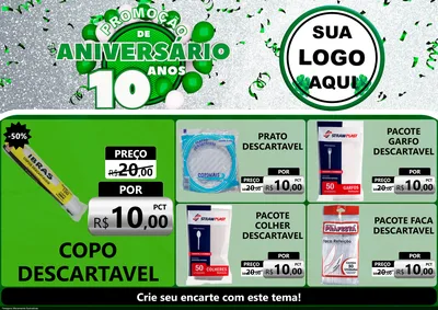 Modelo de Encarte para Encarte A4 Horizontal com o tema Promoção de Aniversário - 10 Anos para Embalagens