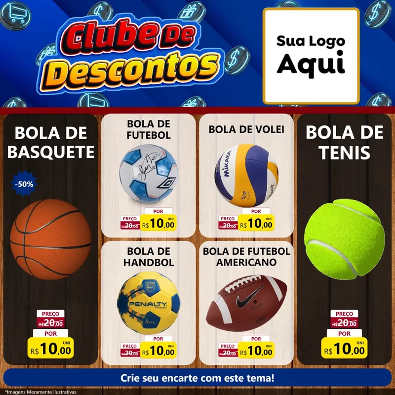 Modelo de Rede Social para Feed Facebook com o tema Clube de Descontos para Artigos Esportivos
