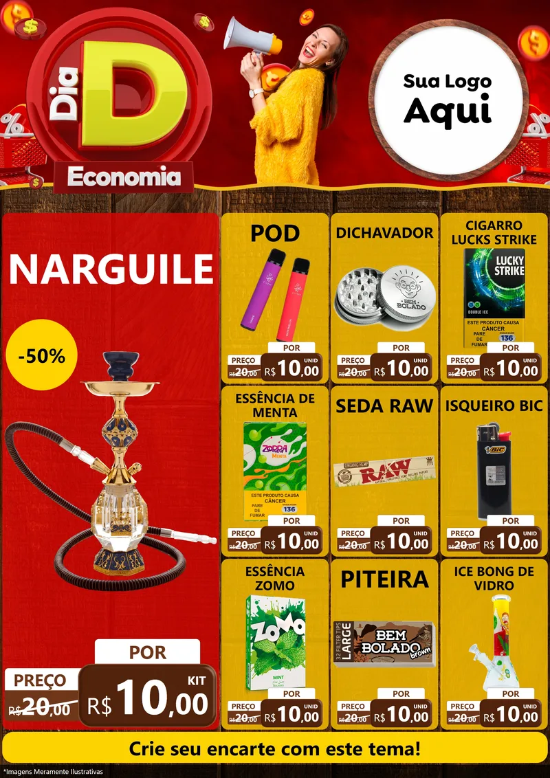 Modelo de Encarte para Encarte A4 Vertical com o tema Dia D Economia para Tabacaria