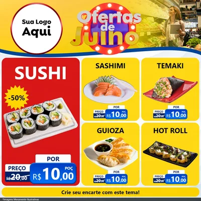 Modelo de Rede Social para Feed Facebook com o tema Ofertas de Julho para Comida japonesa