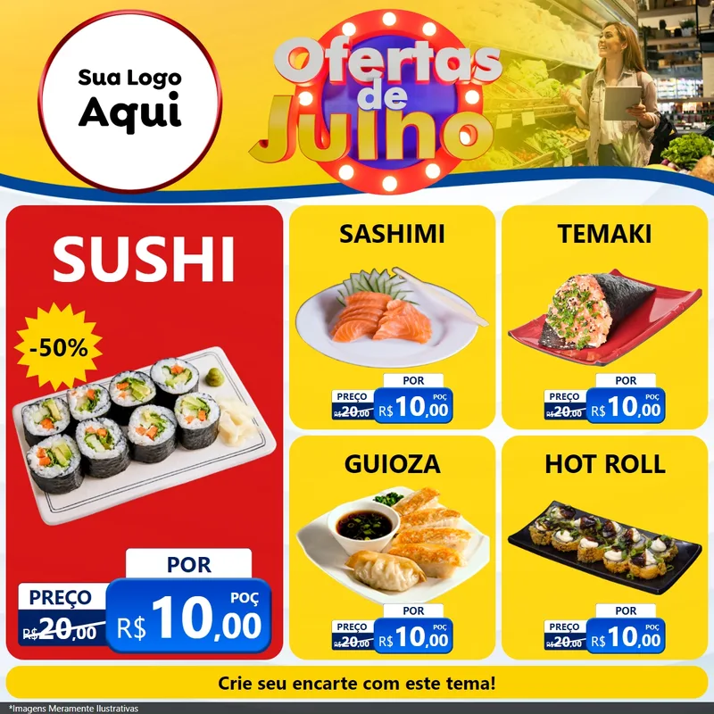 Modelo de Rede Social para Feed Facebook com o tema Ofertas de Julho para Comida japonesa