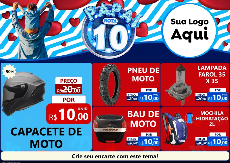 Modelo de Encarte para Encarte A4 Horizontal com o tema Papai Nota 10 para Moto peças