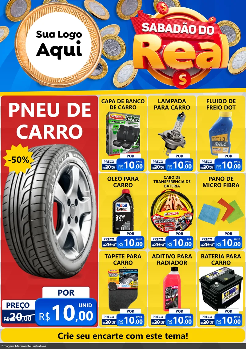 Modelo de Encarte para Encarte A4 Vertical com o tema Sabadão do Real para Auto peças