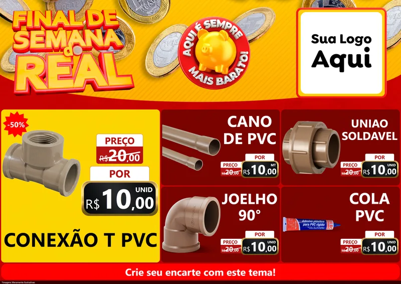 Modelo de Encarte para Encarte A4 Horizontal com o tema Final de Semana do Real para Tubos e conexões