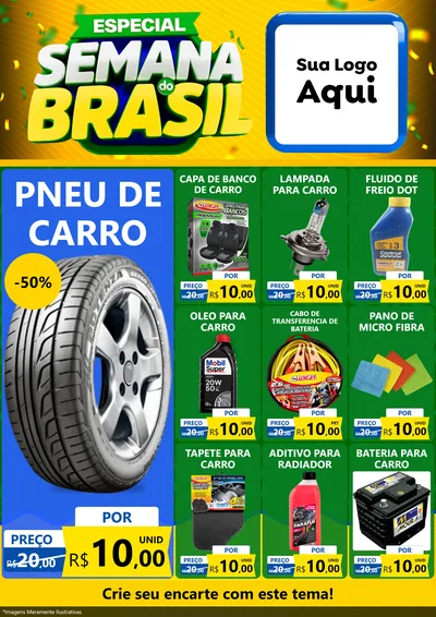 Modelo de Encarte para Encarte A4 Vertical com o tema Especial Semana do Brasil para Auto peças