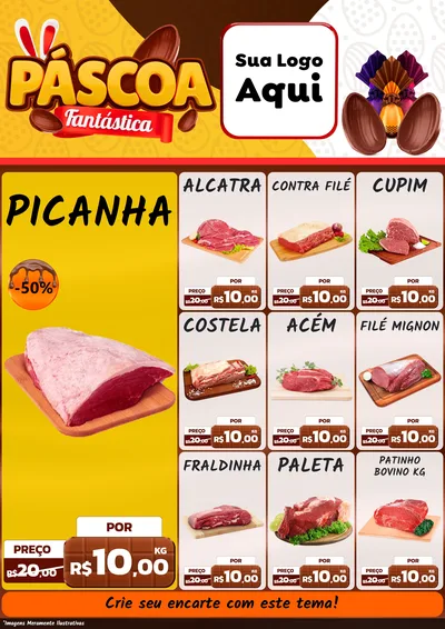 Modelo de Encarte para Encarte A4 Vertical com o tema Páscoa Fantástica para Açougue