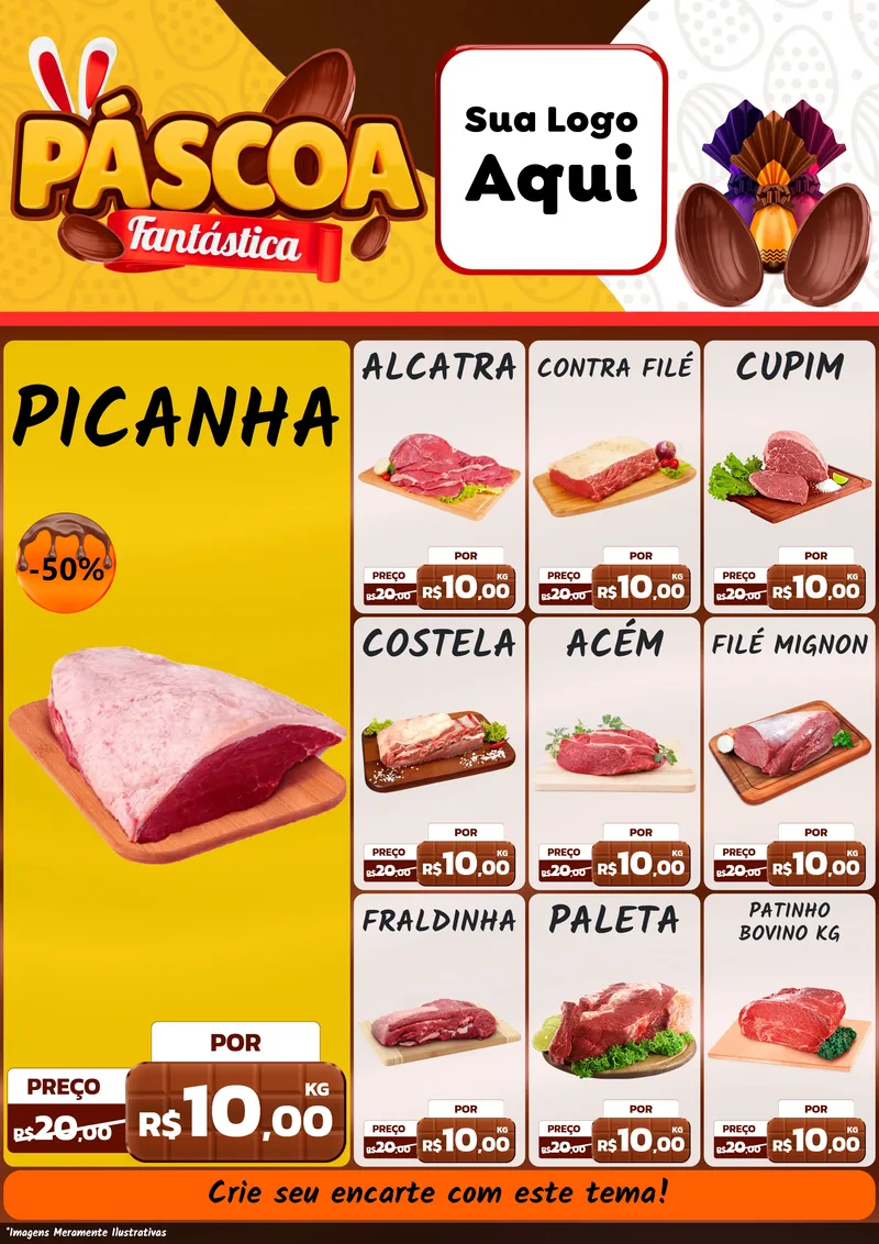 Modelo de Encarte para Encarte A4 Vertical com o tema Páscoa Fantástica para Açougue