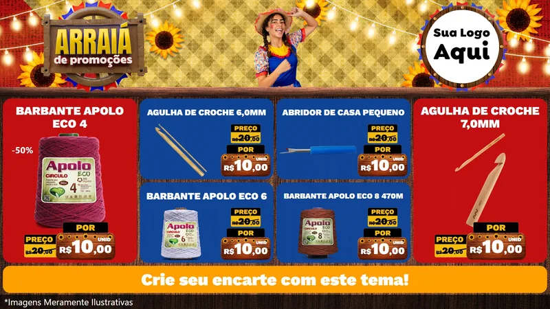 Modelo de TV para TV Horizontal com o tema Arraiá de Promoções para Armarinho e Aviamentos