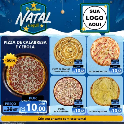 Modelo de Rede Social para Feed Facebook com o tema O Melhor Natal É Aqui! para Pizzaria