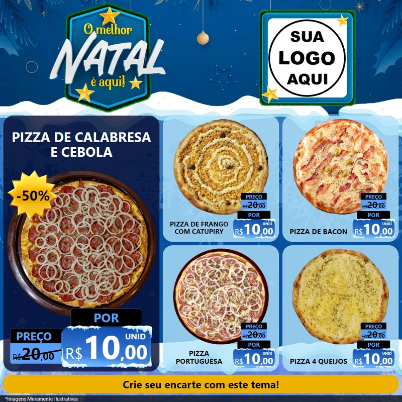 Modelo de Rede Social para Feed Facebook com o tema O Melhor Natal É Aqui! para Pizzaria
