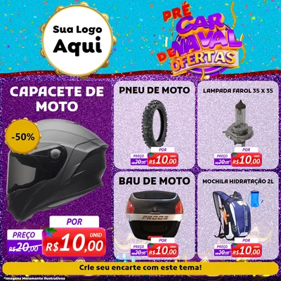 Modelo de Rede Social para Feed Facebook com o tema Pré Carnaval de Ofertas para Moto peças