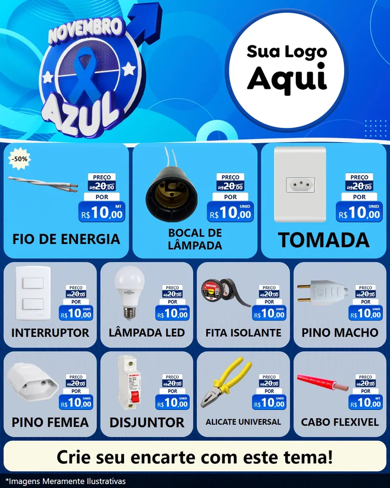 Modelo de Rede Social para Feed Instagram com o tema Novembro Azul para Materiais Elétricos