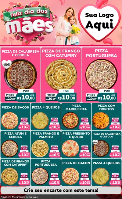 Modelo de Encarte para Encarte Grande com o tema Feliz Dia das Mães para Pizzaria