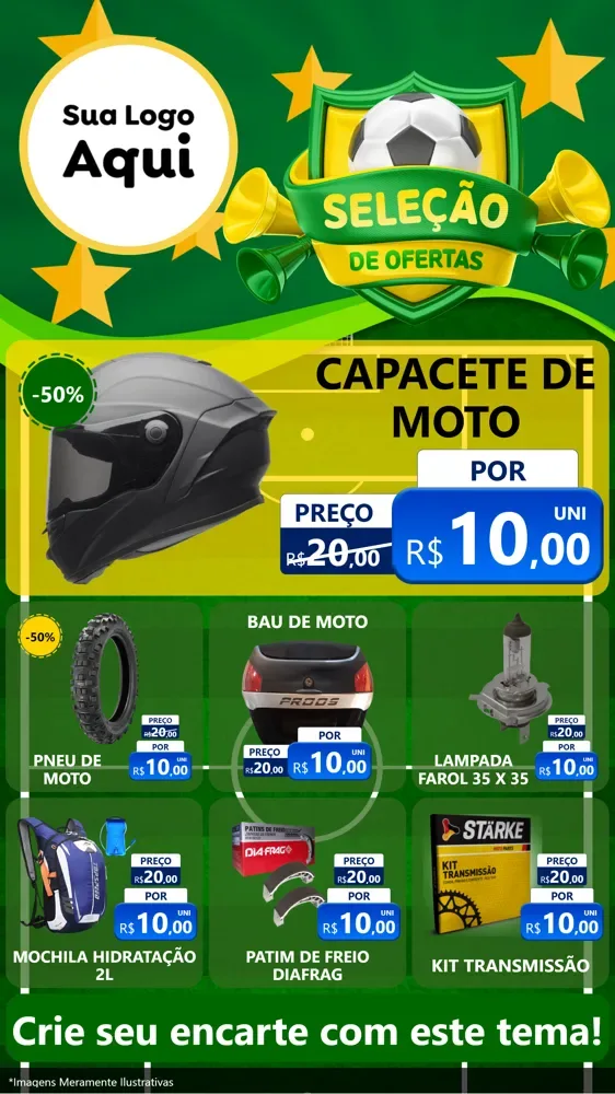 Modelo de Rede Social para Stories com o tema Seleção de Ofertas - Copa para Moto peças