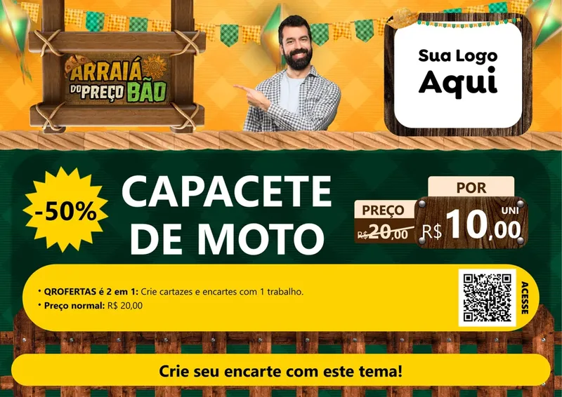 Modelo de Cartaz para Cartaz A4 Horizontal com o tema Arraiá do preço bão para Moto peças