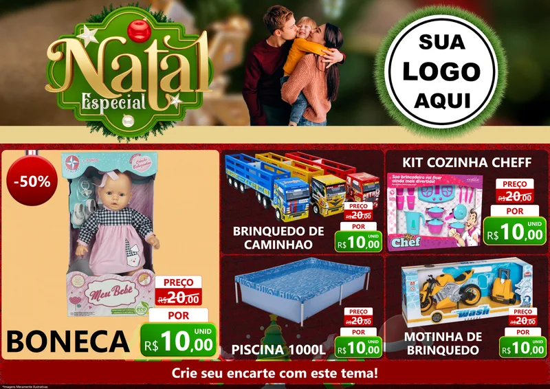 Modelo de Encarte para Encarte A4 Horizontal com o tema Natal Especial para Brinquedos