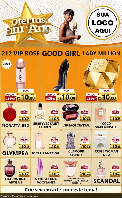 Modelo de Encarte para Encarte Grande com o tema Ofertas Fim de Ano para Perfumes