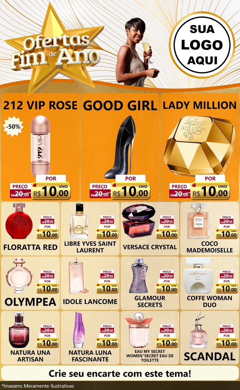 Modelo de Encarte para Encarte Grande com o tema Ofertas Fim de Ano para Perfumes