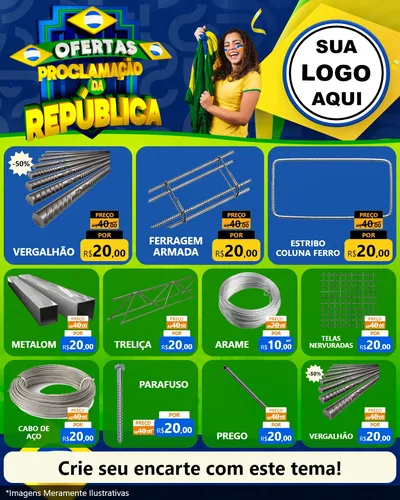 Modelo de Rede Social para Feed Instagram com o tema Ofertas Proclamação da República para Ferragens