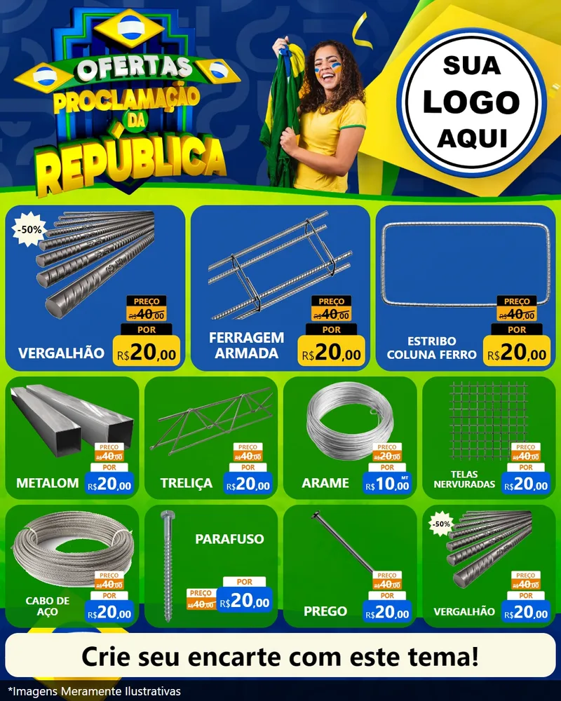 Modelo de Rede Social para Feed Instagram com o tema Ofertas Proclamação da República para Ferragens
