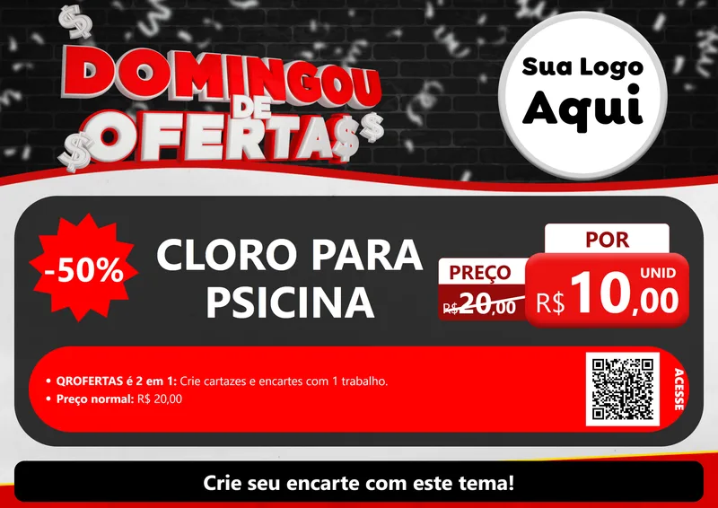 Modelo de Cartaz para Cartaz A4 Horizontal com o tema Domingou de Ofertas para Produtos para Piscina