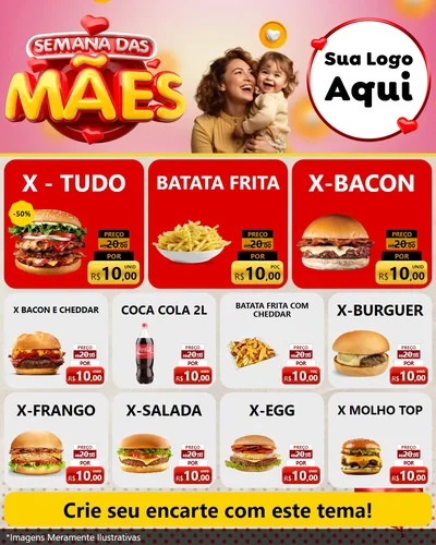 Modelo de Rede Social para Feed Instagram com o tema Semana das Mães para Hamburgueria