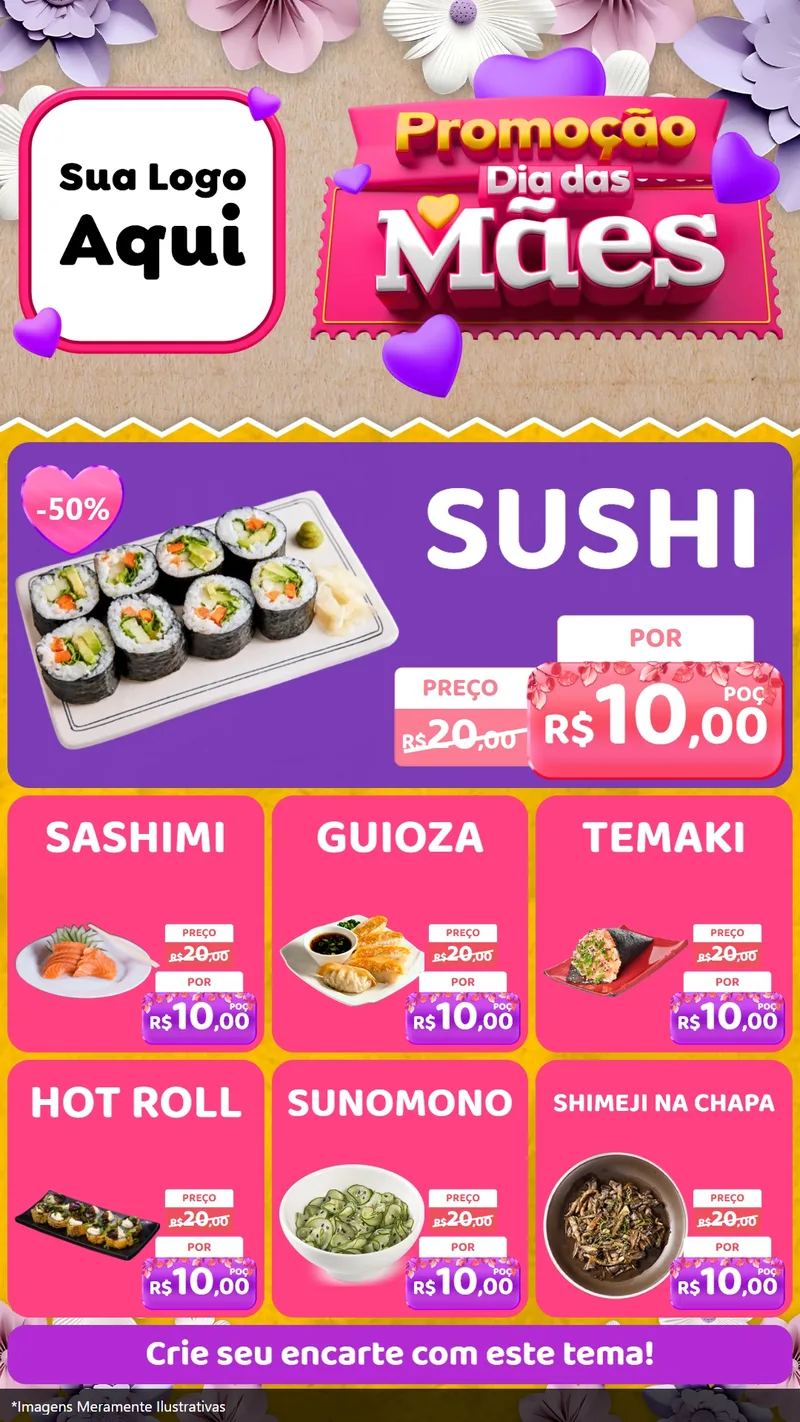 Modelo de Rede Social para Stories com o tema Promoção Dia das Mães para Comida japonesa