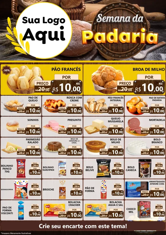 Modelo de Encarte para Encarte A4 Vertical com o tema Semana da Padaria para Padaria