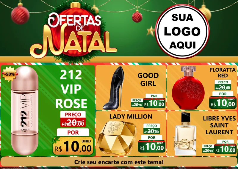 Modelo de Encarte para Encarte A4 Horizontal com o tema Ofertas de Natal para Perfumes