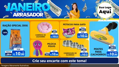 Modelo de TV para TV Horizontal com o tema Janeiro Arrasador para Pet Shop