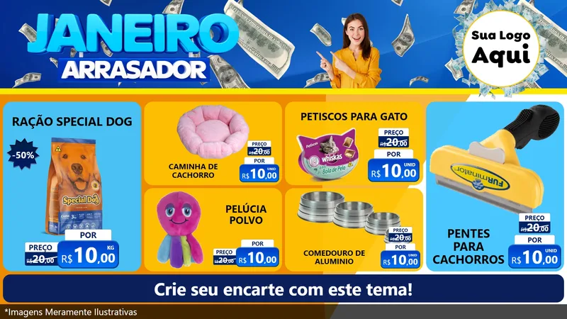 Modelo de TV para TV Horizontal com o tema Janeiro Arrasador para Pet Shop