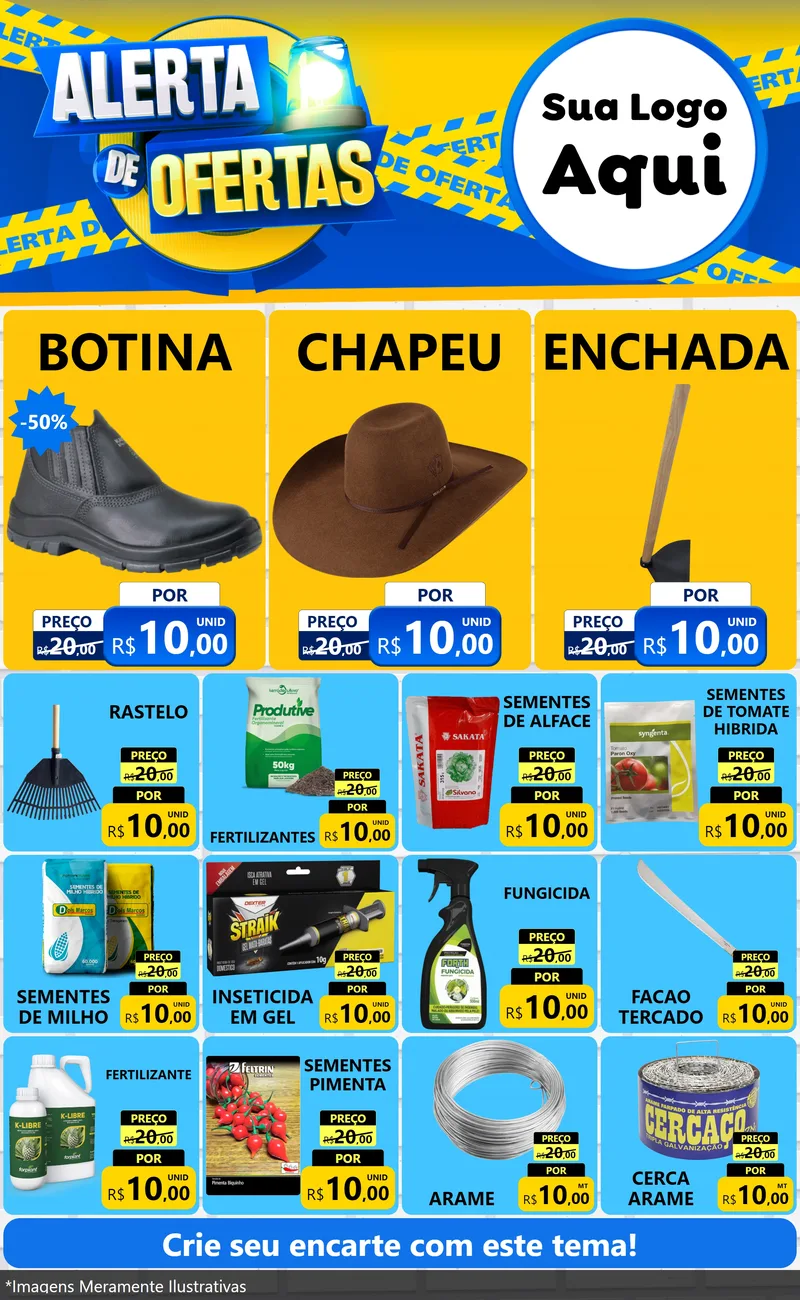 Modelo de Encarte para Encarte Grande com o tema Alerta de Ofertas para Agropecuária