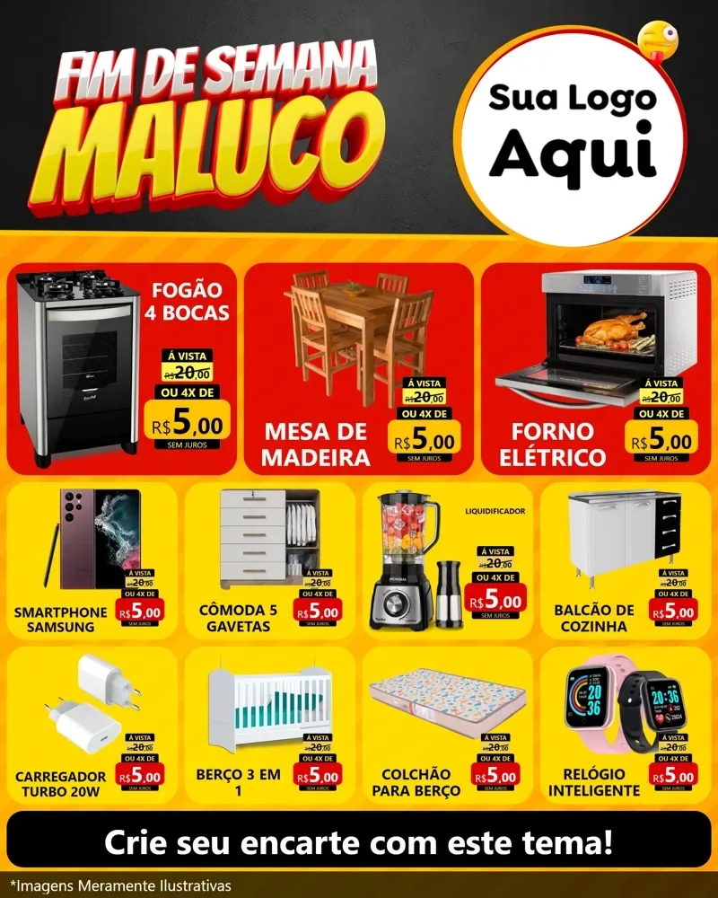 Modelo de Rede Social para Feed Instagram com o tema Final de Semana Maluco para Móveis e Eletro