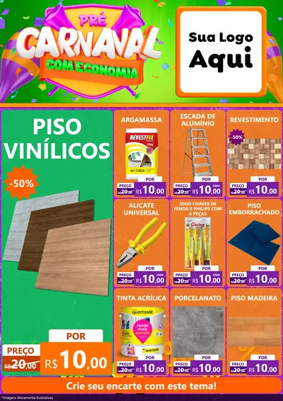 Modelo de Encarte para Encarte A4 Vertical com o tema Pré-Carnaval Com Economia para Material para Construção