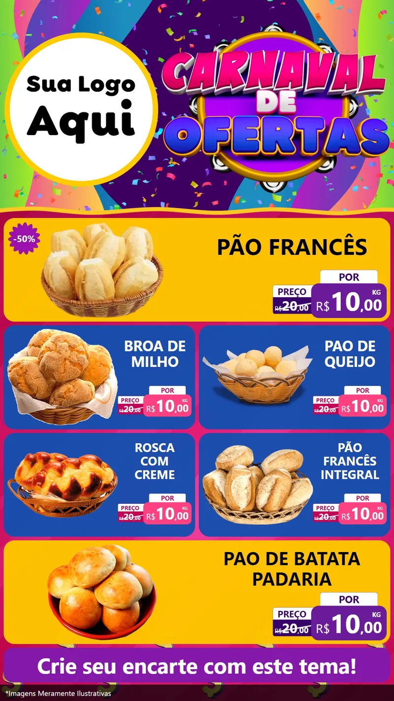 Modelo de TV para TV Vertical com o tema Carnaval de Ofertas para Padaria