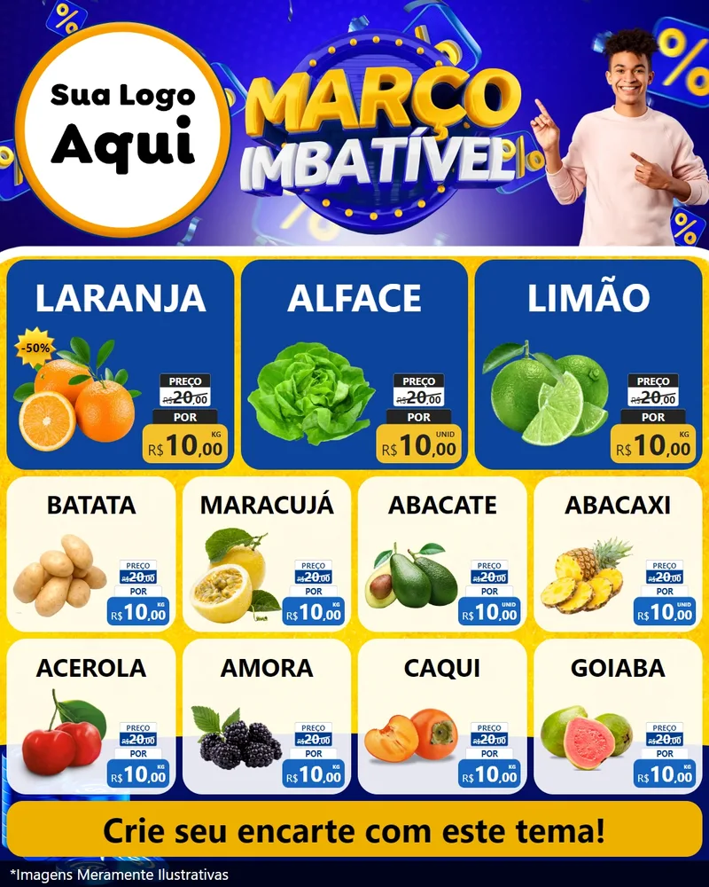 Modelo de Rede Social para Feed Instagram com o tema Março Imbatível para Hortifrúti