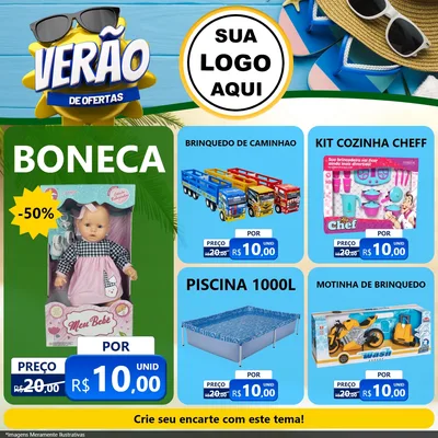 Modelo de Rede Social para Feed Facebook com o tema Verão de Ofertas para Brinquedos