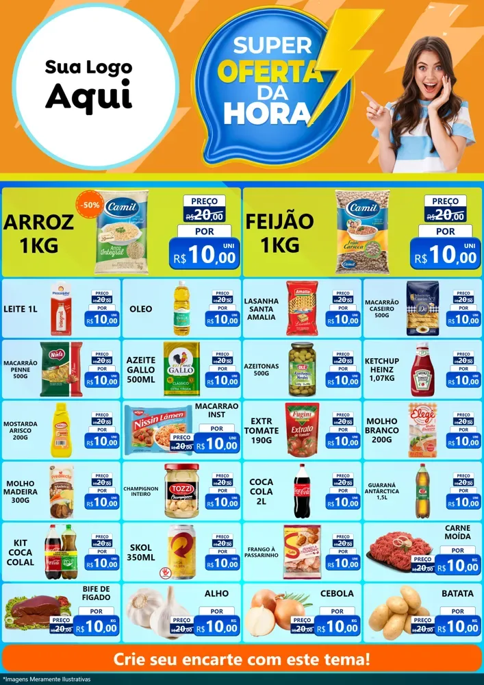 Modelo de Encarte para Encarte A4 Vertical com o tema Super Oferta da Hora para Supermercado