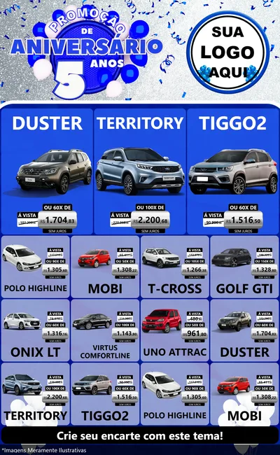 Modelo de Encarte para Encarte Grande com o tema Promoção de Aniversário - 5 Anos para Concessionaria de Carros