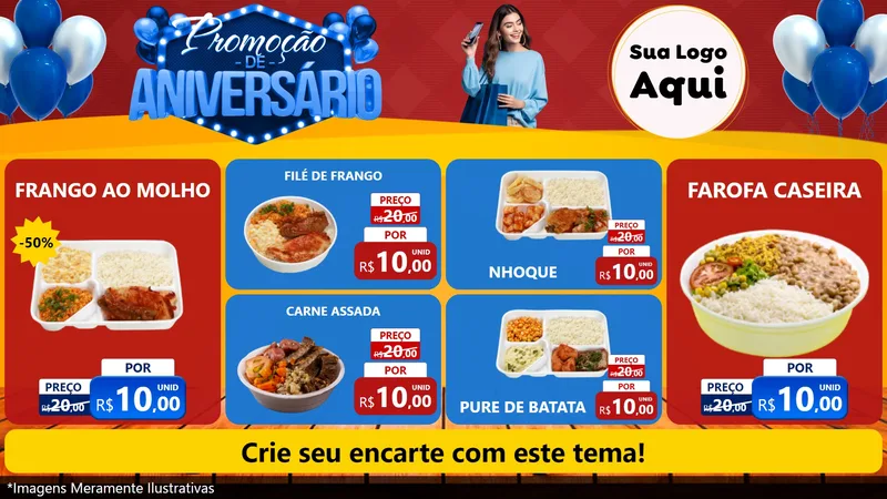 Modelo de TV para TV Horizontal com o tema Promoção de Aniversário para Restaurante