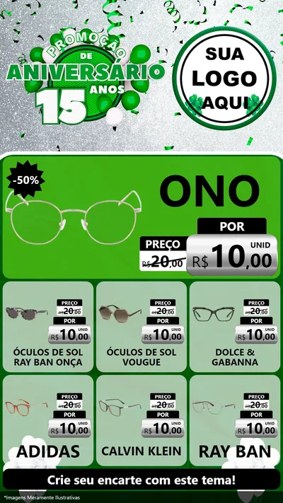 Modelo de Rede Social para Stories com o tema Promoção de Aniversário - 15 Anos para Óticas