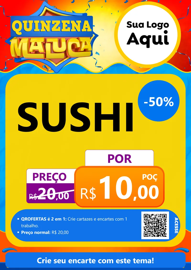 Modelo de Cartaz para Cartaz A4 Vertical com o tema Quinzena Maluca para Comida japonesa