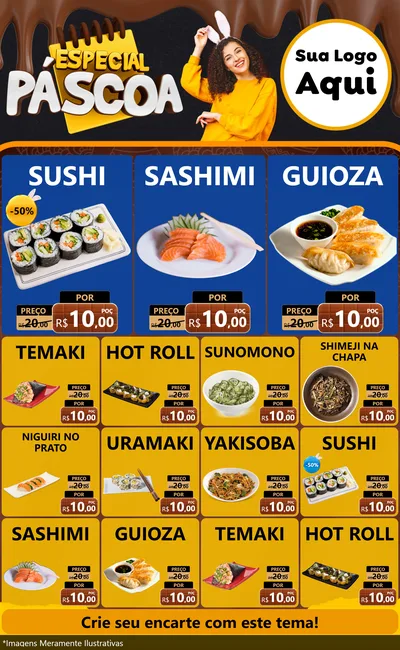 Modelo de Encarte para Encarte Grande com o tema Especial Páscoa para Comida japonesa