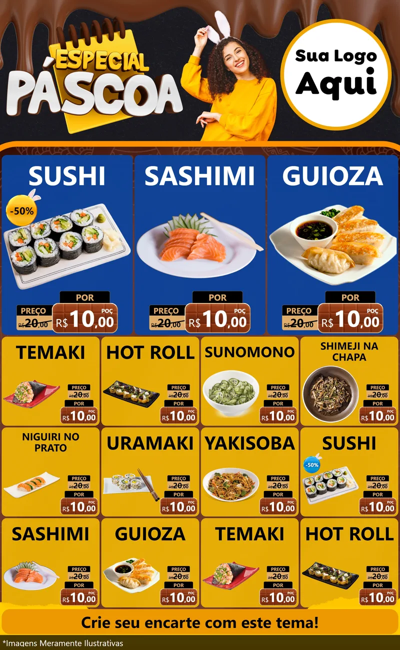 Modelo de Encarte para Encarte Grande com o tema Especial Páscoa para Comida japonesa