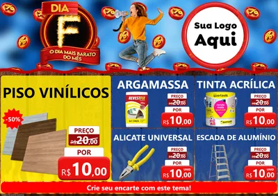 Modelo de Encarte para Encarte A4 Horizontal com o tema Dia F - O Dia Mais Barato Do Mês para Material para Construção
