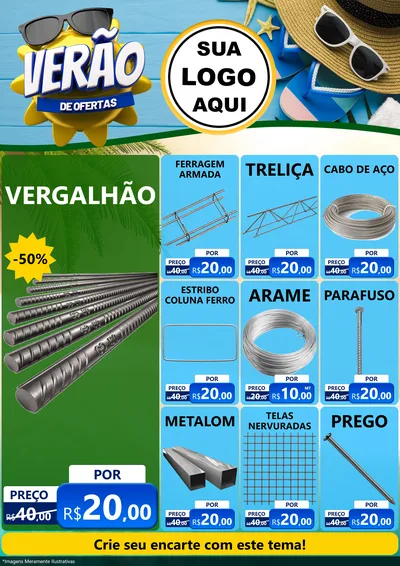 Modelo de Encarte para Encarte A4 Vertical com o tema Verão de Ofertas para Ferragens