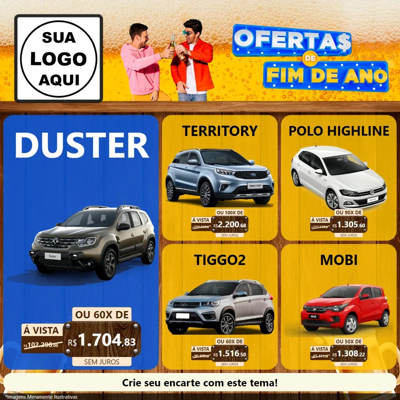 Modelo de Rede Social para Feed Facebook com o tema Ofertas de Fim de Ano para Concessionaria de Carros