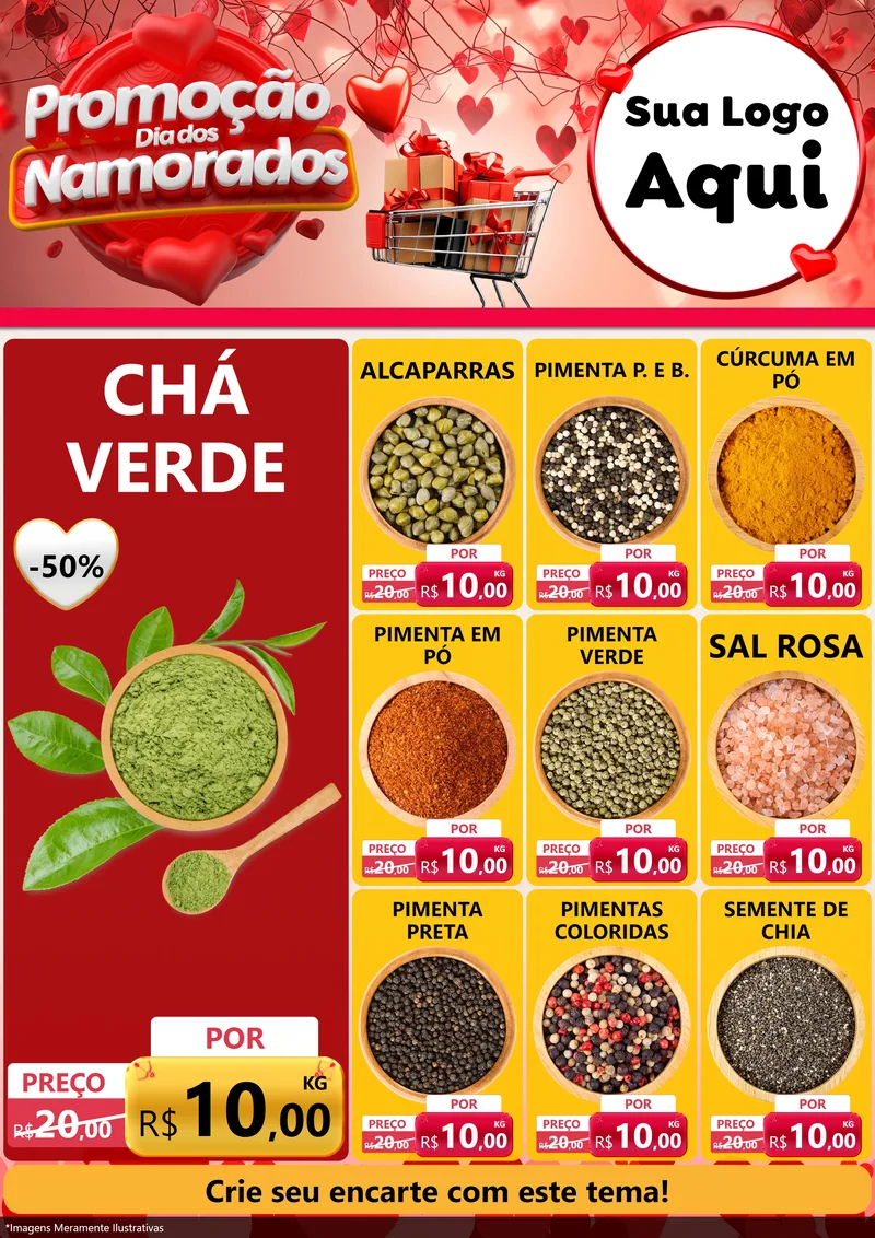 Modelo de Encarte para Encarte A4 Vertical com o tema Promoção Dia dos Namorados para Produtos Naturais