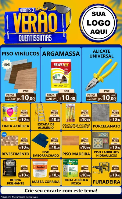 Modelo de Encarte para Encarte Grande com o tema Ofertas de Verão Quentíssimas para Material para Construção